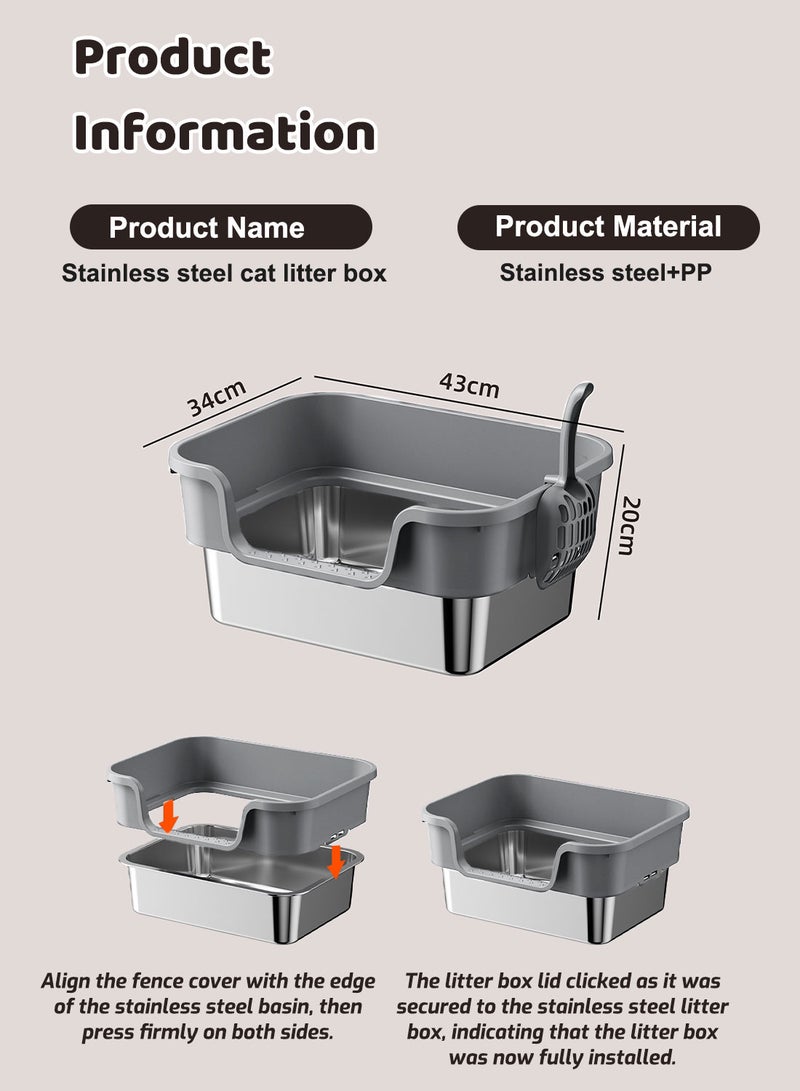 Kidle Cat Litter Box Metal Litter Pan Tray with High Wall Sides Non-Sticky Odorless - Image 4